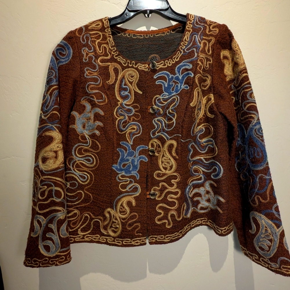 Embroidered merino wool jacket from Santa Fe International Folk Art Market
